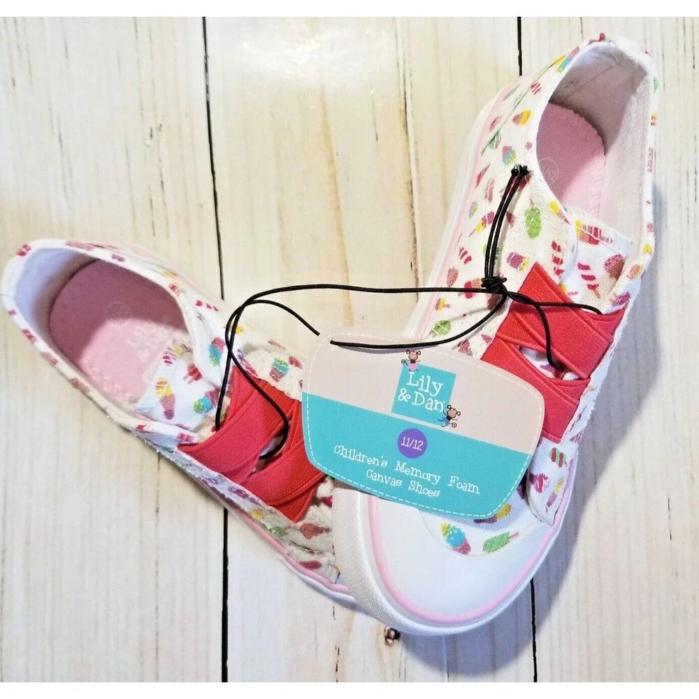 Girl's Sneakers Memory Foam Easy Slip-On Ice Cream Design New US Size 11/12
